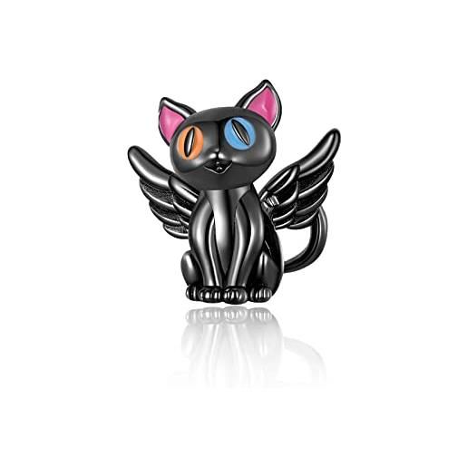 Annmors charms cute black cat 925 sterling silver animal bead pendant for bracelet&necklace, birthday mother's day christmas jewelry gifts for women girl