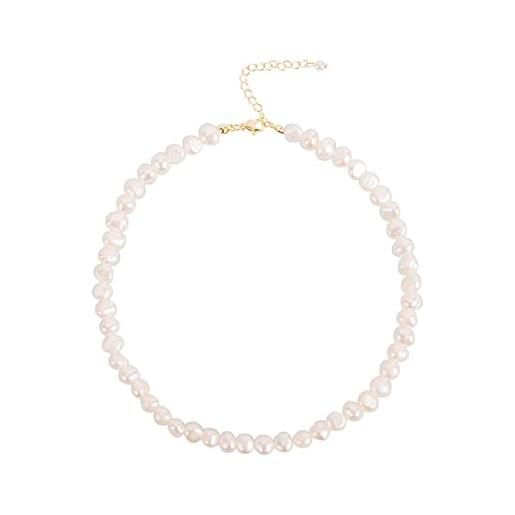 Ouran collana di perle d'acqua dolce con perle autentiche da 6 mm - ciondolo di perle a forma di farfalla, fatto a mano - gioielli di perle rispettosi della pelle (#2 placcato oro)