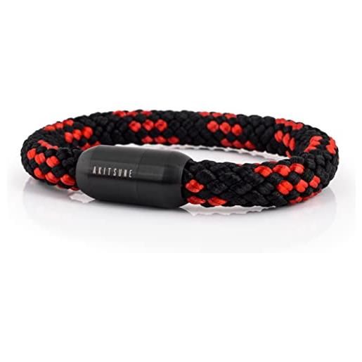 Akitsune portus bracciale in corda nautica | bracciali con chiusura a capsula magnetica donna anchor men maritime - nero opaco - nero - rosso 22 cm