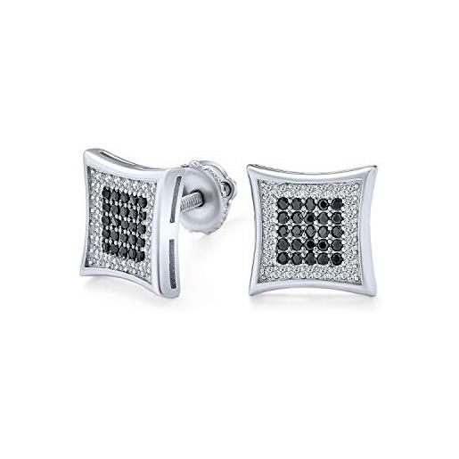Bling Jewelry contrasto contemporaneo - orecchini con perno a forma di aquilone quadrato da 12 mm in bianco e nero con micro pavé di cz, in argento 925. 