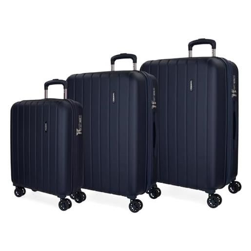 MOVOM wood set di valigie blu 55/65/75 cm rigida abs chiusura tsa 217l 11,3 kg 4 ruote doppie bagaglio mano, blu, taglia unica, set di valigie