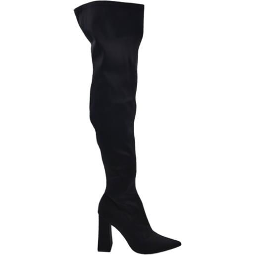 Malu Shoes stivali donna a punta licra effetto calza sopra al ginocchio nero con tacco largo alto aderenti sexy