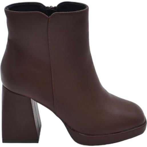 Malu Shoes tronchetto donna stivaletto marrone punta quadrata tacco doppio 8 cm plateau zeppa 2 cm zip alla caviglia moda casual