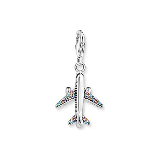 Thomas sabo ciondolo a forma di aereo in argento sterling 925 leggermente annerito a forma di aereo decorato con zirconi, dimensioni: 31 x 16 mm, 1914-342-7, misura unica, argento sterling, zirconia