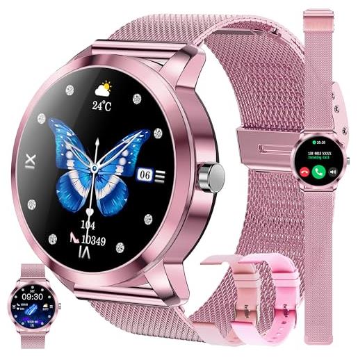 ZPIMY smartwatch donna chiamata bluetooth e risposta vivavoce, 1,09 smart watch orologio fitness con 123 sport, cardiofrequenzimetro, pressione sanguigna, spo2, notifiche messaggi, android ios, regali (rosa)