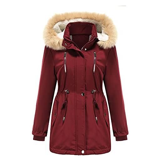 YFFUSHI giacca da donna in pelliccia sintetica con cappuccio a maniche lunghe, foderata in pile invernale, rosa, l
