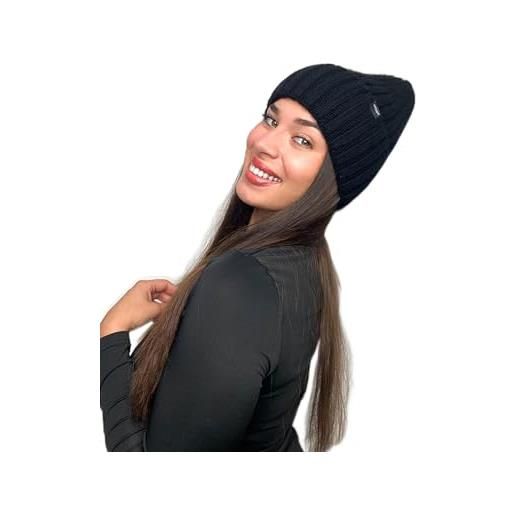 Offtopic® berretto invernale donna in cashmere con interno 100% seta, cappello anticrespo per capelli in ordine, cuffia elegante e calda, idea regalo perfetta per l'inverno - nero