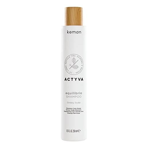 Kemon - actyva equilibrio shampoo, azione seboregolatrice per cute grassa, a base di fiori di loto e aloe vera - 250 ml