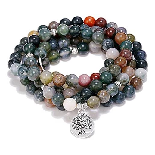 Self-Discovery Mala 108 collana braccialetto di perle di mala agata indiana naturale per meditazione yoga (albero della vita (tree of life))