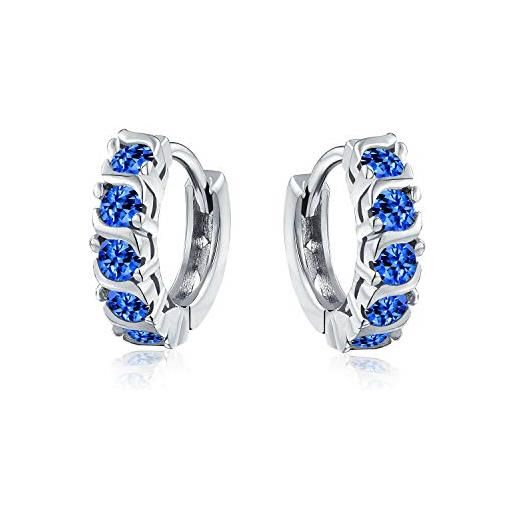 Bling Jewelry onda blu rotondo cubic zirconia cz piccoli kpop huggie hoop orecchini per le donne per gli uomini simulato zaffiro argento sterling