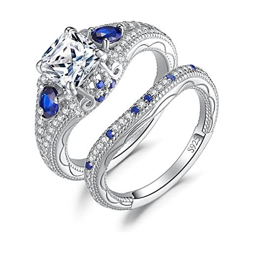 JewelryPalace 1.5ct vintage anelli donna argento 925 con cubic zirconia, infinito nodo anello promessa a tre pietre con creato zaffiro blu, fedine fidanzamento e fedi matrimoniali set gioielli donna