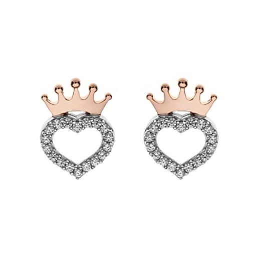 Disney orecchini Disney principessa in argento per bambine, corona in oro rosa, impreziositi da zirconia