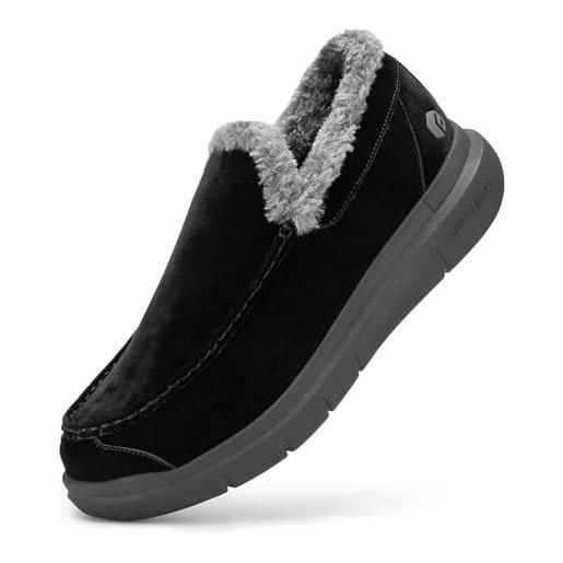 FitVille pantofole invernali da donna, foderate in pelliccia, calde, senza lacci, per ambienti interni ed esterni, nero , 37 eu