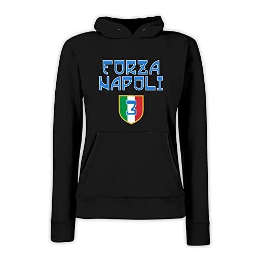 Settantallora - felpa cappuccio donna nero forza napoli - campioni d'italia 2023 - maglia celebrativa terzo titolo per i veri tifosi biancoazzurri taglia m