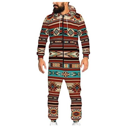 Biyejit unisex novità 3d stampato un pezzo pigiama donna uomo tute con cappuccio adulto pigiameria pagliaccetto, stampa tribale azteca, s