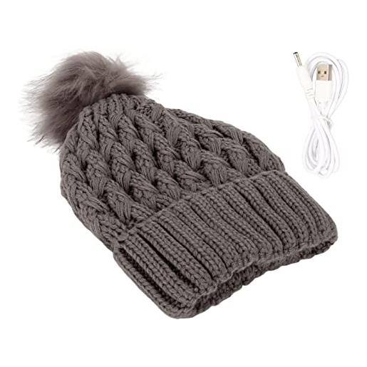 Brrnoo cappello riscaldato cappello riscaldato a maglia caldo cappello riscaldante ricaricabile usb morbido elettrico per l'escursionismo autunnale invernale (grigio scuro)