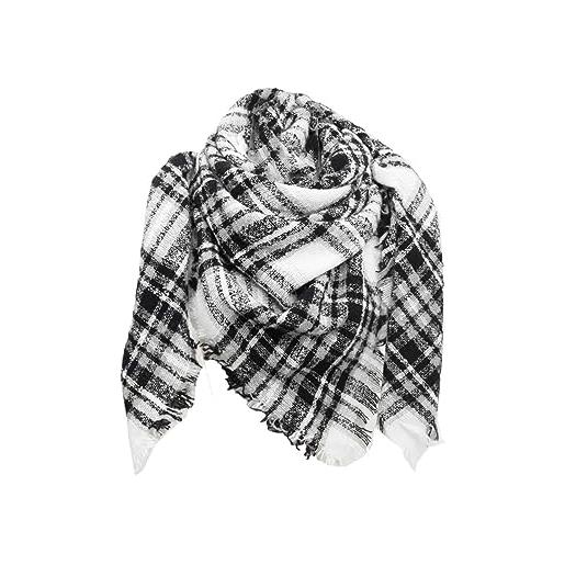JYHBHMZG sciarpa autunnale invernale da donna, a quadri, con nappe, per il tempo libero, per donna, scaldacollo, foulard, nero e bianco, taglia unica