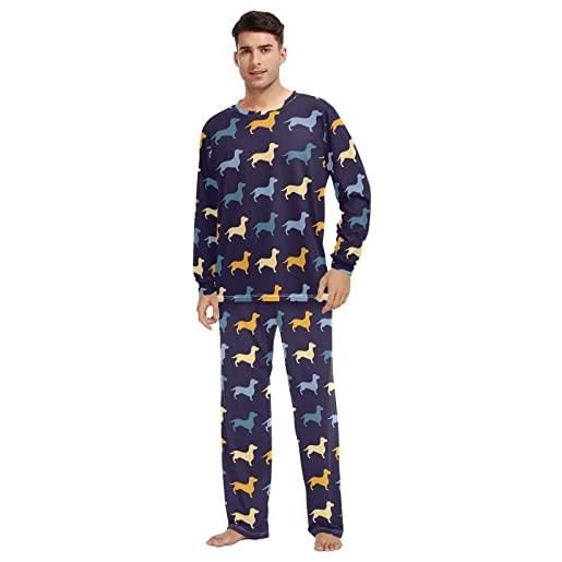 ODAWA gamer pattern coppia pigiama set soft lounge set pigiama top e bottom, stampa bassotto, x-large