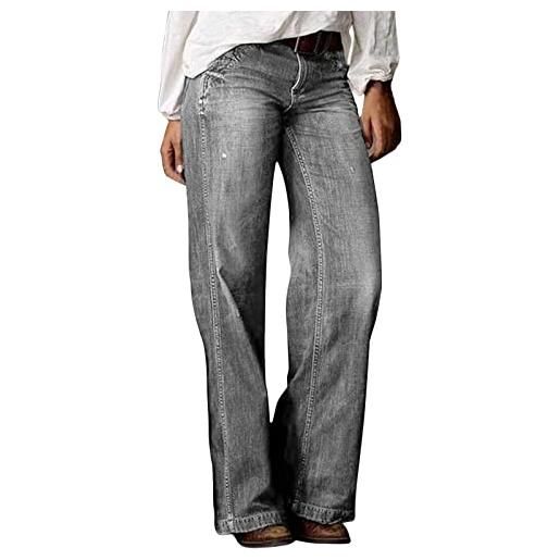 Generic jeans da donna boyfriend-baggy jeans a vita alta, vintage, a gamba dritta, per il tempo libero, in denim, grandi dimensioni, jeans per la mamma, pantaloni cargo hip hop baggy, grigio scuro, l