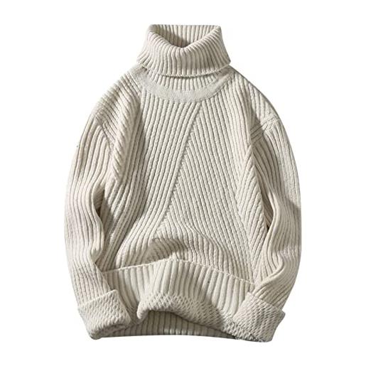 QWUVEDS maglione di lana maschile autunnale e invernale con scollo rotondo, camicia, adatto al collo alto, maglione da uomo, nero, dolcevita da uomo, bianco, l