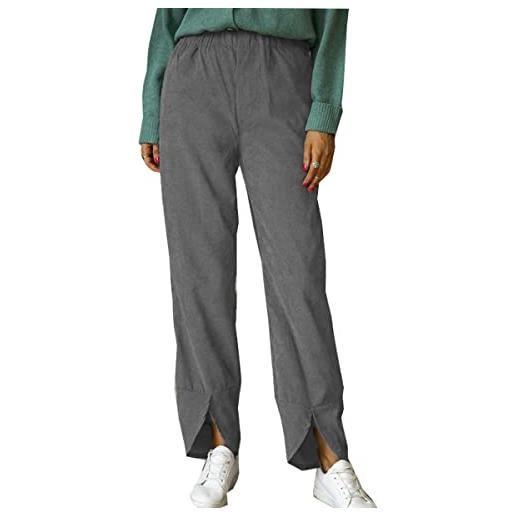 Erichman delle donne di autunno inverno classico elastico in vita di velluto a coste diritte pull-on pantaloni con tasca (grey, m, m)