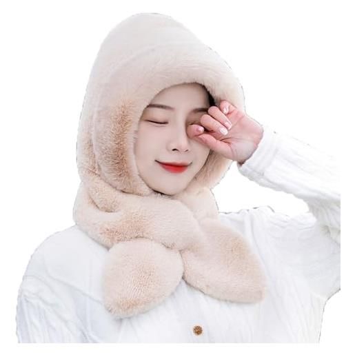 LJRPUPY caldo cappello sciarpa con cappuccio cappello sci neve cappelli foderato in pile invernale pelliccia cappello scaldacollo per donne ragazze, cachi, taglia unica