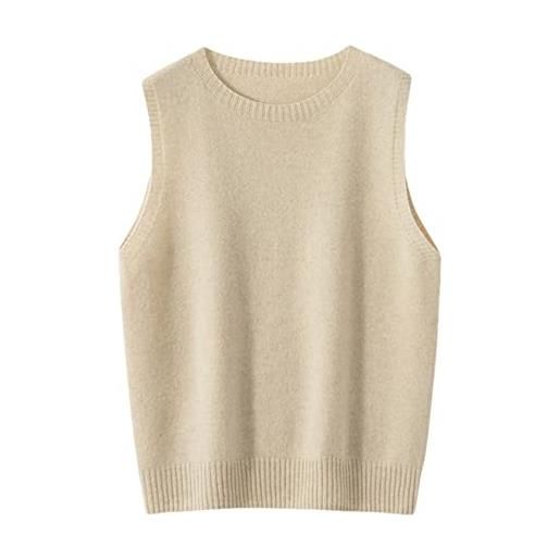 Vsadsau maglieria donne maglione gilet 100% lana merino maglioni lavorati a maglia maglione senza maniche girocollo pullover maglione, rosa, xl
