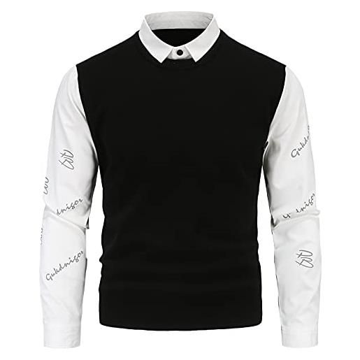 QWUVEDS maglia da uomo calda autumn and winter sweater top fahion beautiful camicie finte in due pezzi con stampa sottile abbigliamento da uomo, bianco, xl