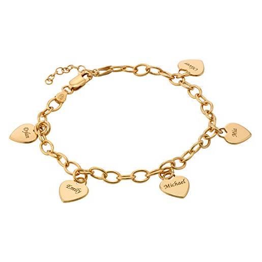MyNameNecklace myka - braccialetto mamma con pendente cuore personalizzato - gioiello inciso con nomi - regalo d'argento o d'oro per le donne - regali per la festa della mamma (oro vermeil 18k)