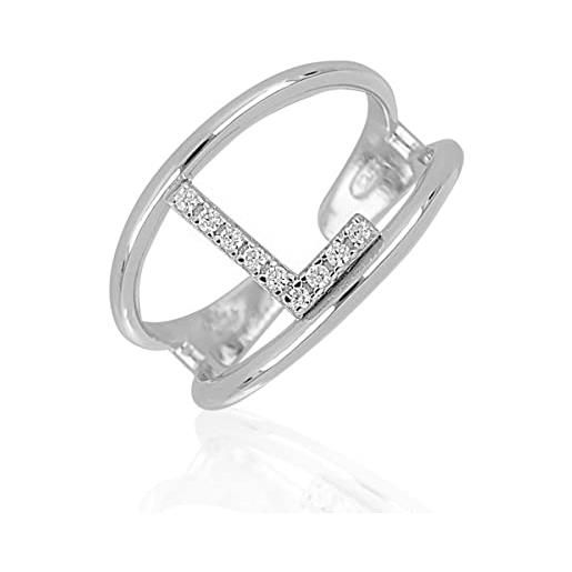 Artlinea, anello in argento 925 sterling, gioiello personalizzato con la lettera l maiuscola, con pavé zirconi, retro aperto con misura regolabile 19-24, made in italy
