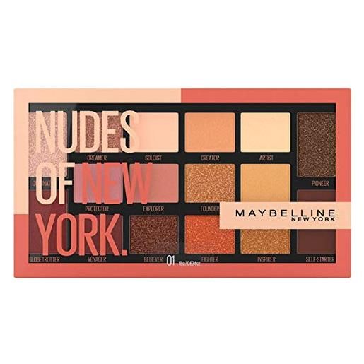 Maybelline new york palette ombretti nudes of new york, colori ricchi e cremosi, 18 g