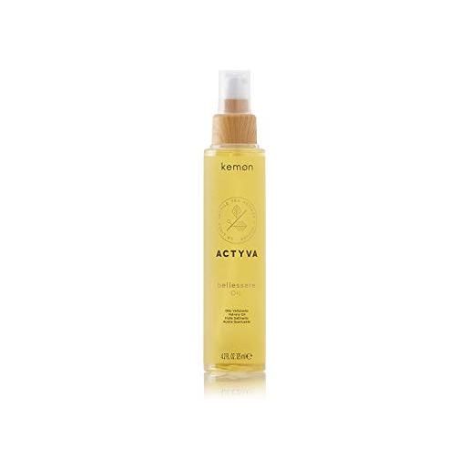 Kemon - actyva bellessere oil, olio per tutti i tipi di capelli, trattamento pre-shampoo, con oli di argan e lino, effetto seta e anticrespo - 125 ml