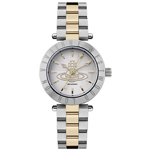 Vivienne Westwood orologio al quarzo donna, misura cassa 28.00mm con quadrante argento analogico e cinturino oro in acciaio inossidabile vv092slsg