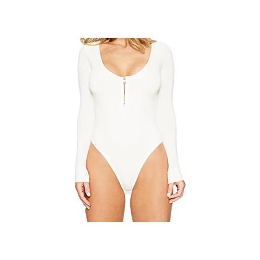 Faringoto zip up donne body manica lunga autunno inverno casual top donna corpo nero bianco body abiti moda, bianco, 3xl