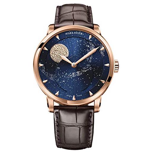 Agelocer orologio da polso di lusso di moda maschile meccanico di fase lunare blu di marca superiore degli uomini, ri: 6404d2