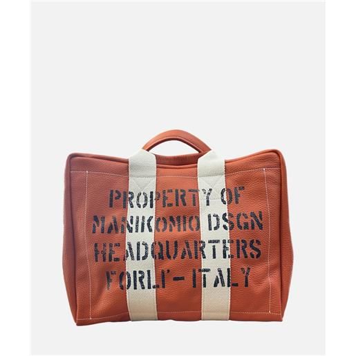 Manikomio dsgn aviator's kit bag borsone 38 in pelle orange arancione