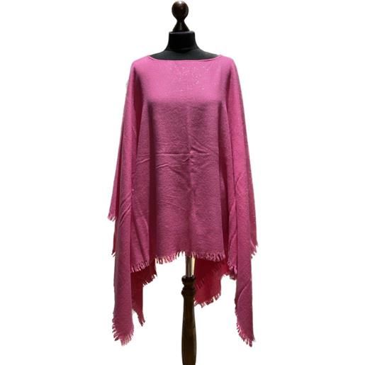 Bluestars poncho in misto lana e cashmere puntinato argento fucsia rosa