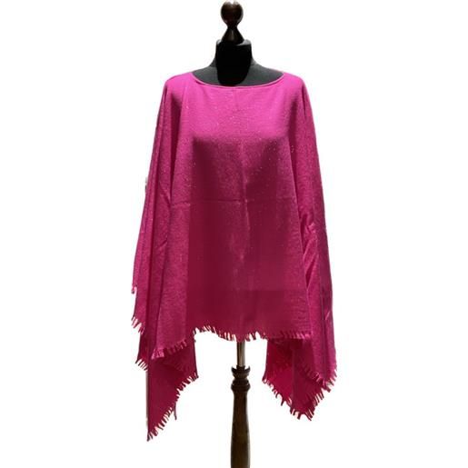 Bluestars poncho in misto lana e cashmere puntinato argento pink fluo rosa