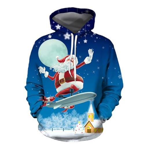 JMEDIC invernale da uomo stampata maglione di babbo natale colorato per le vacanze di coppia top sportivo tute sportive xl felpe cappuccio invernali (red, xxxxl)