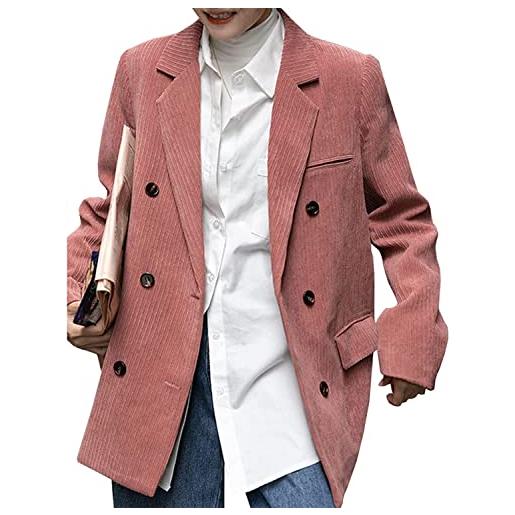 Lazutom giacche casual da donna in velluto a coste blazer giacche con bottoni a maniche lunghe da lavoro da ufficio con risvolto, rosa, 12