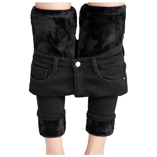 Sawmew jeans termici da donna foderati, jeans termici in pile interno, jeans invernali, pantaloni dritti in pile a vita alta, pantaloni lunghi invernali, leggings, pantaloni in pile (color: black, 