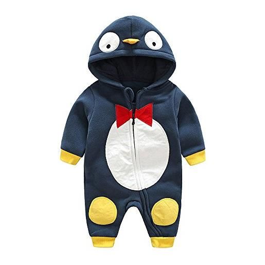 Keephen neonato bambino tuta - fumetto animale a maniche lunghe cotone pajamas pagliaccetto infantile tutina pinguini azzurri 0-12 mesi