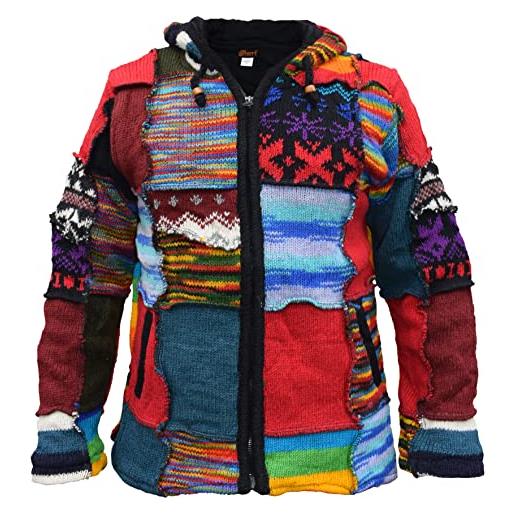 Gheri giacca da uomo patchwork con cappuccio lungo boho elfico fata pixie hood festival jacket, patchwork. , l