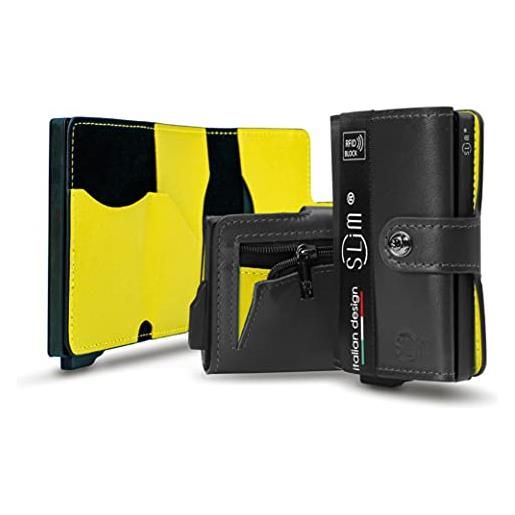 SLim porta carte di credito schermato portafoglio uomo rfid portatessere anticlonazione donna portacarte uomo (nero e giallo, con zip)