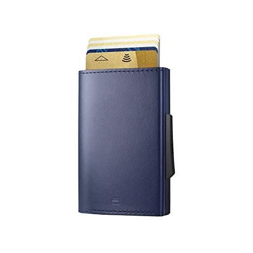 ÖGON -DESIGNS- portafoglio automatico in alluminio e vera pelle cascade slim wallet - porta carte a prova di rfid - capacità 8 carte e banconote (navy blue)