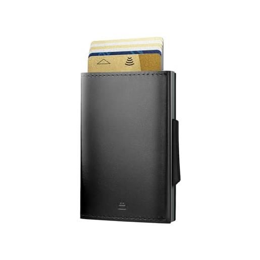 ÖGON -DESIGNS- portafoglio automatico in alluminio e vera pelle cascade slim wallet - porta carte a prova di rfid - capacità 8 carte e banconote (platinium black)