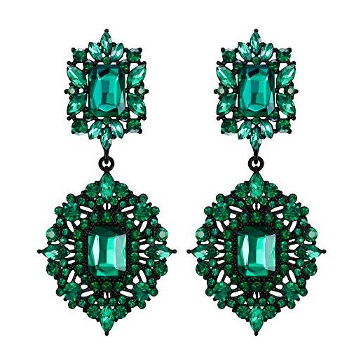 EVER FAITH orecchini cristallo matrimonio art deco vintage stile gatsby lampadario orecchini pendenti verde nero-fondo