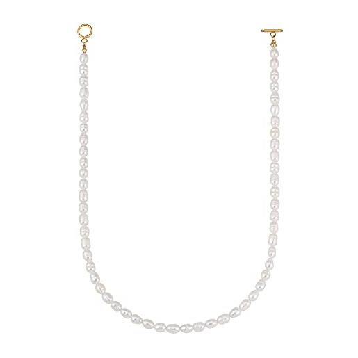 GD GOOD.designs EST. 2015 collana di perle da donna con perle d'acqua dolce - impermeabile i collana di perle con placcatura in oro 18 carati (45 cm) collana skin-friendly senza ciondolo (oro)