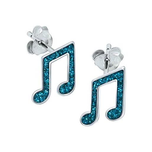Katy Craig orecchini con note musicali, in argento sterling con glitter blu, idea regalo