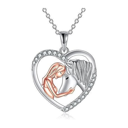 VONALA collana con ciondolo a forma di cavallo, in argento sterling s925, con ciondolo a forma di cuore, per donne e ragazze, argento sterling